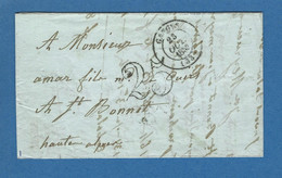 LETTRE 33 GANGES 1852 TAXE 25 - 1849-1876: Klassieke Periode