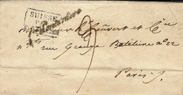 1825- Lettre De VEVEY ( Suisse) Pour Paris "-Fco Pontarlier " + SUISSE / PAR / PONTARLIER Encadré - Marques D'entrées