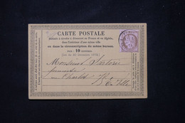 FRANCE - Carte Précurseur De Paris Pour Paris En 1874, Affranchissement Cérès 10ct - L 77139 - Vorläufer