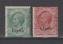 EGEO - LIPSO:  1912  SOPRASTAMPATI  -  2  VAL. N. -  SASS. 2 + 3 - Egeo