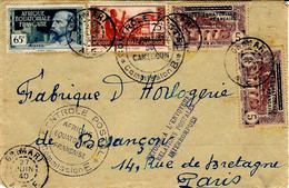 Juin 1940- Env. De GRIMARI ( Cameroun )  Affr. A.E.F.  à 1 F. + Commissions B Et E  + Retour ../ Relations Postales / In - Covers & Documents
