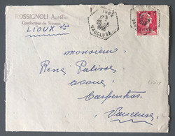 France N°1011 Sur Enveloppe TAD Recette Auxiliaire LIOUX, Vaucluse 25.6.1956 - (B2750) - 1921-1960: Modern Tijdperk