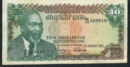 KENYA P12a 10 SHILLINGS 1975  FIRST DATE  #B/33     F-aVF    NO P.h. - Kenya