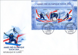 Guinea 2013, Pre Winter Olympic Games, Smowboard, Sking, Bobsleig, 3val In BF FDC - Skateboard