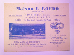 GP 2020 - 2608  CARTON PUB  "MAISON J. BOERO"  Fleuriste De L'OPERA  (NICE)  XXX - Publicidad