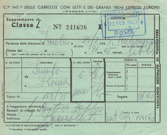 BIGLIETTO TRENO WAGON LITS 1943 IMOLA ROMA (XF244 - Europa