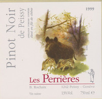 Etiquette Vin Pinot Noir De Peissy Les Perrières 1999 (Sanglier) - Tischkunst