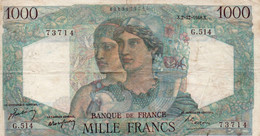 FRANCIA 1000 FRANCS 1948.X.   P-130 - 1 000 F 1945-1950 ''Minerve Et Hercule''