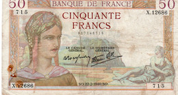 FRANCIA 50 FRANCS 1940.SO.  P-85 - 50 F 1934-1940 ''Cérès''