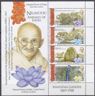 Niuafo'ou, 2016, Cooperation With India, Gandhi, Elephant, Rhino, Lion, Bird, Animals, MNH, Michel Block 67 - Otros - Oceanía