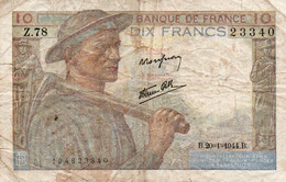 FRANCIA 10 FRANCS 1944.B.  P-99c2 - 10 F 1941-1949 ''Mineur''