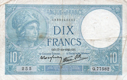 FRANCIA 10 FRANCS 1940.GO.  P-84   VF+XF - 10 F 1916-1942 ''Minerve''