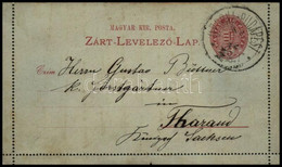 1889 Díjjegyes Zárt Levelezőlap ORSOVA-BUDAPEST Vasúti Bélyegzéssel Szászországba - Sonstige & Ohne Zuordnung