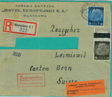 95405 - POLAND General Government - POSTAL HISTORY - HOTEL Cover FRONT - Warsaw - Andere & Zonder Classificatie