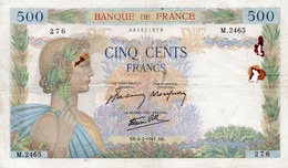 FRANCIA 500  FRANCS 1941.SR.  P-95  XF+ (piccolo Difetto Macché Di Ruggine) - 500 F 1940-1944 ''La Paix''