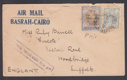 1929. IRAN. 15 Ch + 1 Kr. Regne De Pahlavi 1926 (defect) On AIR MAIL BASRAH - CAIRO T... () - JF367748 - Irán