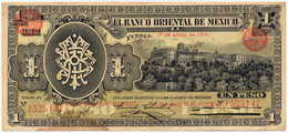 MEXICO MEXIQUE MEXIKO MESSICO 1 PESO Pick-S388a  BANCO ORIENTAL DE MÉXICO Chapultepec Caslte 1914 VF+ / XF- - Mexico