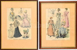 1898-99 Illustrirte Frauen-Zeitung 2 Db Divat Illusztrációja. Színes Fametszet, Papír, üvegezett Fa Keretben, 30,5x24 Cm - Estampes & Gravures