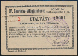 1933 Gödöllő, IV. Cserkész-világjamboree Utalvány Kedvezményes Jegy Váltására - Pfadfinder-Bewegung