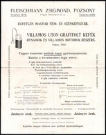 Cca 1910 Pozsony, Fleischmann Zsigmond Egyetlen Magyar Fém- és Szénkefegyár, Reklám Prospektus, Hajtásnyommal,a Hátoldal - Ohne Zuordnung