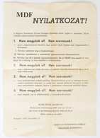 1989 MDF Nyilatkozat!, 1989. Nov. 13., Hajtott, 48,5x33,5 Cm - Sonstige & Ohne Zuordnung