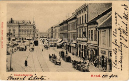 T2/T3 1902 Arad, Szabadság Tér, Rosenberg József üzlete, Villamos, Piaci árusok. Kerpel Izsó Kiadása / Square, Street Vi - Non Classificati