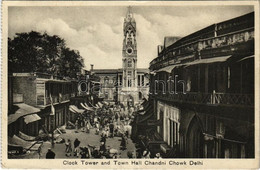 T2/T3 1930 Delhi, Chandni Chowk, Clock Tower And Town Hall, Market Vendors, Indian Folklore. Lal Chand & Sons Photograph - Zonder Classificatie