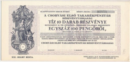 Csorvás 1928. "Csorvási Első Takarékpénztár Részvénytársaság" 10db Részvénye összesen 100P-ről, "Minta" T:I - Ohne Zuordnung