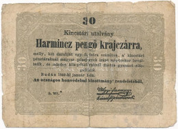 1849. 30kr "Kossuth Bankó" Csillagos Sorozatszámmal T:III-, 1934-es 50 Filléres Bélyeggel Ragasztott Adamo G103A - Ohne Zuordnung