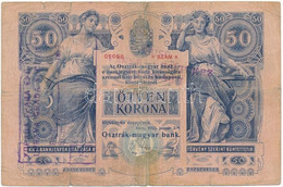 1902. 50K "1367 01055" Horvát Felülbélyegzéssel T:III-,IV Ragasztott Fo. Hungary 1902. 50 Korona "1367 01055" With Croat - Ohne Zuordnung