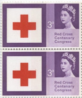 GREAT BRITAIN 1963 Red Cross Queen II 3d  ERROR Phosph. Deeper Shading PAIR - Variedades, Errores & Curiosidades