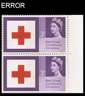 GREAT BRITAIN 1963 Red Cross Queen II 3d  ERROR Phosph. Deeper Shading MARG. PAIR - Variétés, Erreurs & Curiosités