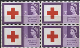 GREAT BRITAIN 1963. Red Cross Queen II 3d  ERROR Phosph. Deeper Shading 4-BLOCK - Errors, Freaks & Oddities (EFOs