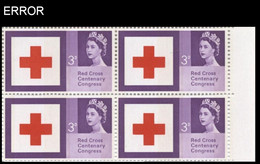 GREAT BRITAIN 1963 Red Cross Queen II 3d  ERROR Phosph. Deeper Shading 4-BLOCK.MARG - Plaatfouten En Curiosa