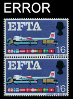 Great Britain 1967 Airplane Freighter Carrier Cargo EFTA 1/6 PAIR ERROR:Norwegian Flag - Variétés, Erreurs & Curiosités