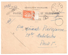 MORTRE Orne Recouvrement Formule 819 Entière Yv 286 1F Paix Orange Utilisé Pour Taxe Remplace N° 1494 Ob 17 1 1938 - Covers & Documents