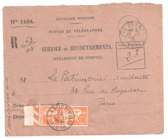 LE PRADET Var Recouvrement Formule 1494 Entière Yv 286 1F X 2 Paix Orange Utilisé Pour Taxe Ob 1936 - Covers & Documents