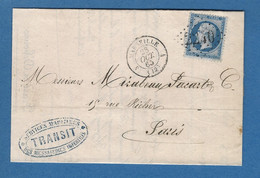 BOUCHES DU RHONE MARSEILLE GC 2240  1863 N° 22 BLEU SUR BLEU AZUREE - 1849-1876: Klassik