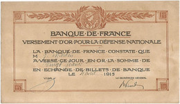 Versement D'or Pour La Défense Nationale De 20 Francs Du 04/04/1915 - 1917-1919 Legerschatkist