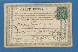 BOUCHES DU RHONE CARTE PRECURSEUR MARSEILLE 1877 SAGE N° 65 - 1877-1920: Periodo Semi Moderno