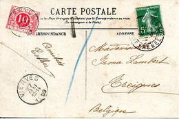 BELGIQUE. Carte Postale Avec Timbre Taxe De 10c à Destination De La Belgique. Oblitération "Vierves 1909". - Sonstige & Ohne Zuordnung