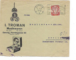 LE 1062. N° Mi 214 DANZIG 26.8.33 S/Lettre PUBLICITAIRE Illustrée I. TROMAN - MUSIKWAREN - Danzig