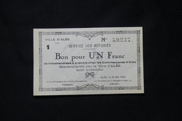 FRANCE - Billet De Nécessité De 1fr. De Ales En 1940 - Service Des Réfugiés - L 77354 - Bonds & Basic Needs