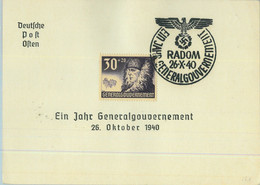 95413 - POLAND General Government - POSTAL HISTORY - SPECIAL CARD : Radom  1940 - Sonstige & Ohne Zuordnung