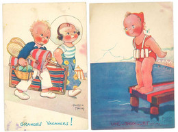 2 Cpa Signées B. Mallet , Enfants, Grandes Vacances, Plongeon   ( ILL ) - Mallet, B.