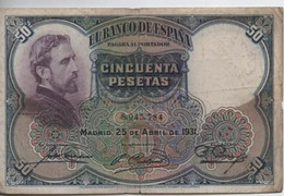 BILLET Espagnol - 50 PESETAS  25-4-1931 - Andere & Zonder Classificatie