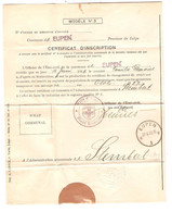 REF2363/Certificat D'Inscription Commune De Eupen > Commune De Stembert > Commune D'Eupen C.Eupen 27/6/22 + Griffe Eupen - Cartas