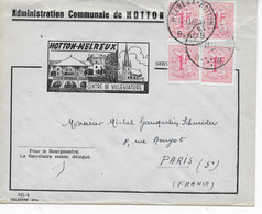 Lettre Illustrée HOTTON MELREUX 1958 Pour Paris  Affranchissement 4 Lion Héraldique Rose 1 Franc - Sport & Turismo