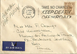 GRANDE BRETAGNE SOUTH KENSINGTON à PARIS AIR MAIL 27 JUILLET 1946 HOTEL - Storia Postale