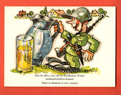 Delcampe - CHE-32 Humour Militaire Suisse  Soldat Avec Son Pot De Bière. Dans Ce Domaine Je M'y Connais.Photoglob 637 Circulé - Bière